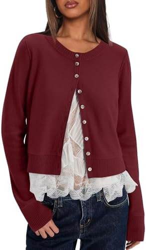 Darong Womens Casual Cropped Cardigan Lightweight Button Down Long Sleeve Knit Sweater Fall Outfi... | Amazon (US)