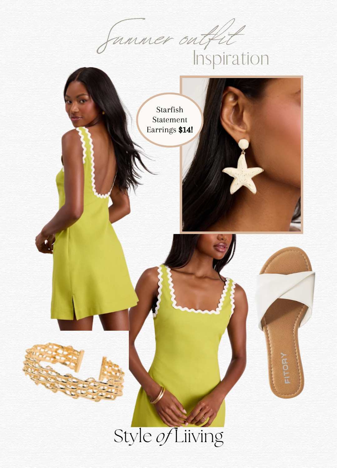 Summer outfit inspiration! Mini dress from Lulus, starfish statement earrings, and gold woven cuff bracelet. Sandals from Amazon. #summerdress #summeroutfits #vacationoutfitsbeach #lulus #minidress #amazonfashion #earrings #jewelry  

 #LTKootd #LTKSeasonal #LTKTravel