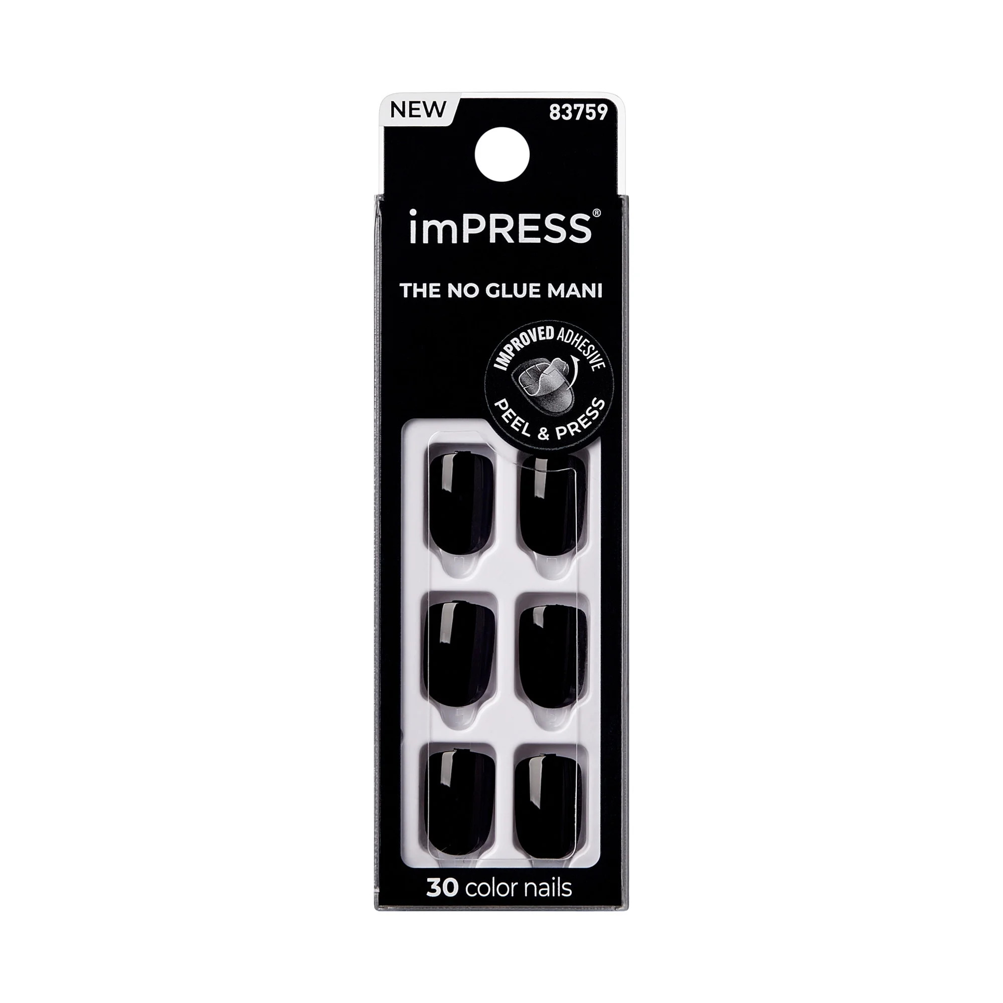 KISS imPRESS Color Short Squoval Press-On Nails with Glue, Black Solid, 30 Pieces | Walmart (US)