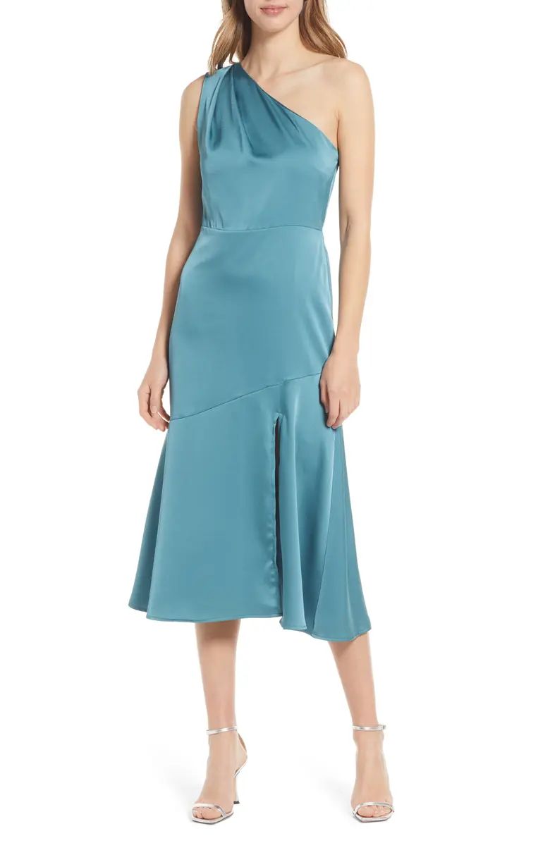 One-Shoulder Satin Midi Dress | Nordstrom