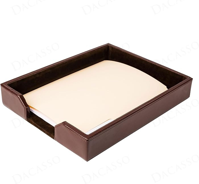 Dacasso Dark Brown Bonded Leather Luxury Letter Tray Holder - Paper Organizer for Desktop Office ... | Amazon (US)