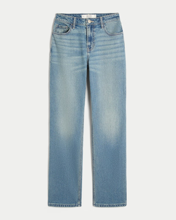 High-Rise Medium Wash Straight Jeans | Hollister (US)