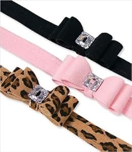 Ultrasuede Big Bow w/ Swarovski Crystal Dog Collar by Susan Lanci Designs - Cheetah - SM (9"-10.5") | Amazon (US)