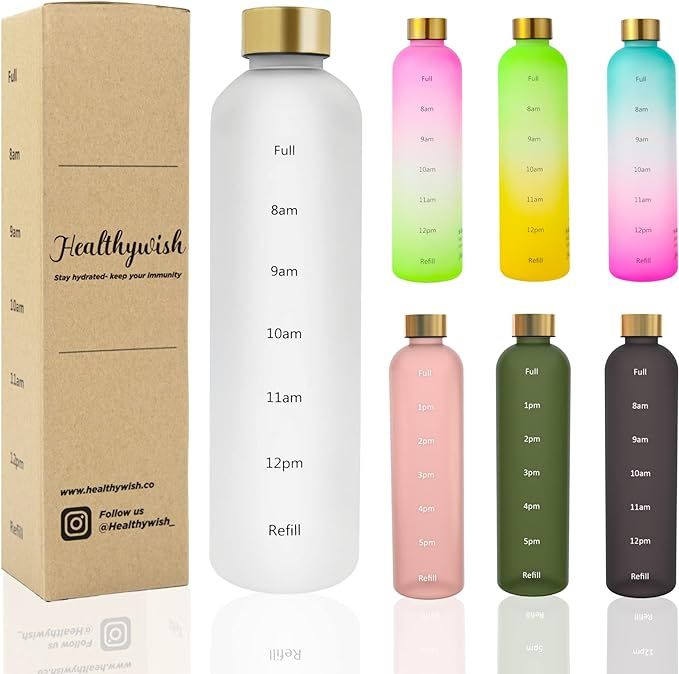 Healthywish - Time Marked Cute Water Bottles For Women And Men, BPA Free Frosted & Aesthetic Wate... | Amazon (US)