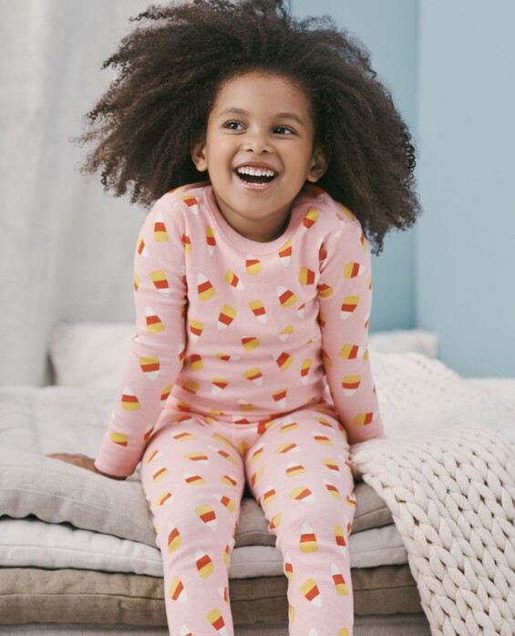 Girls' Candy Corns On Pink Kids Halloween Long John Pajama Set in 100% Cotton - Size Little Kids 6-7 by Hanna Andersson | Hanna Andersson
