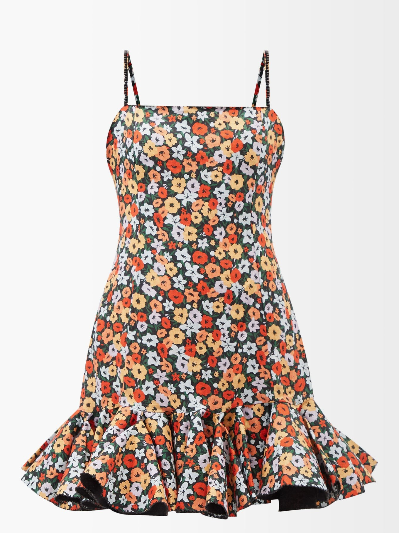 Tumbao floral-print frilled hem linen mini dress | Agua by Agua Bendita | Matches (US)