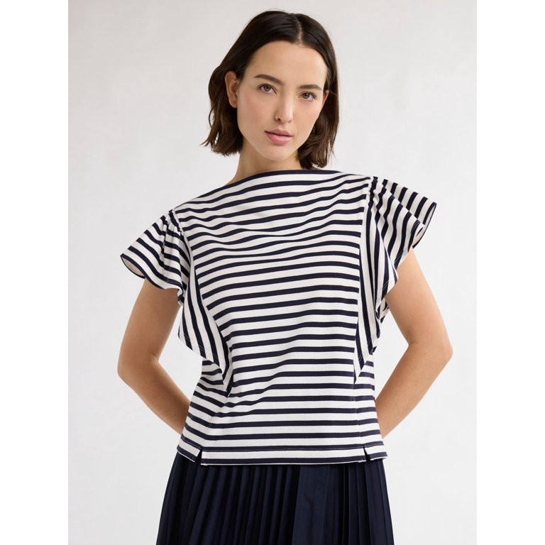 Free Assembly Women’s and Women's Plus Cotton Tee with Short Flutter Sleeves, Sizes XS-4X | Walmart (US)