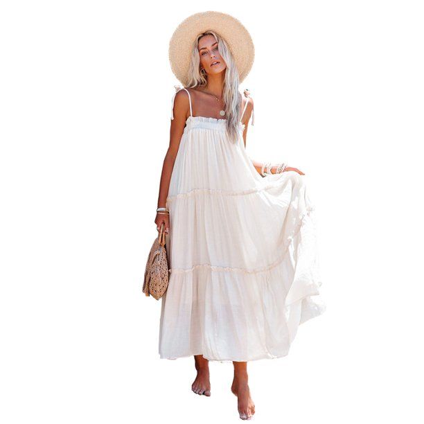 Women's Summer New Fashion Solid Color Loose Long Sling Dress - Walmart.com | Walmart (US)