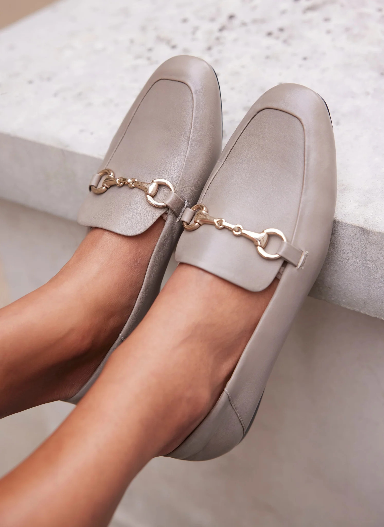 Neutral Leather Snaffle Detail Loafers | Mint Velvet