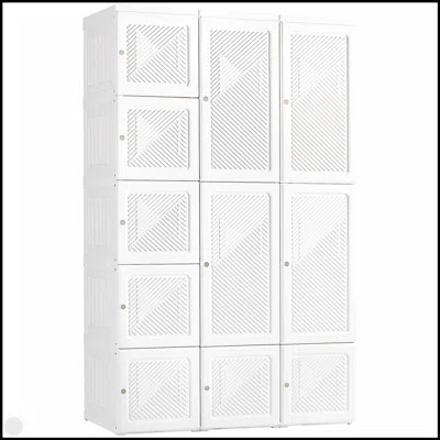 HOMCOM Portable Wardrobe Closet With 11 Cube Compartments, Hanging Rod, And Magnetic Doors For Easy Storage And Organization | Wayfair North America
