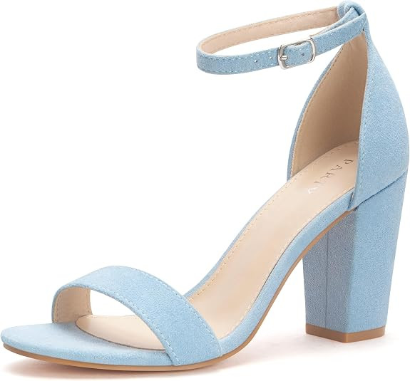 PARTY Women's Chunky Heels Open Toe Ankle Strap 3 inch Heeled Sandals | Amazon (US)