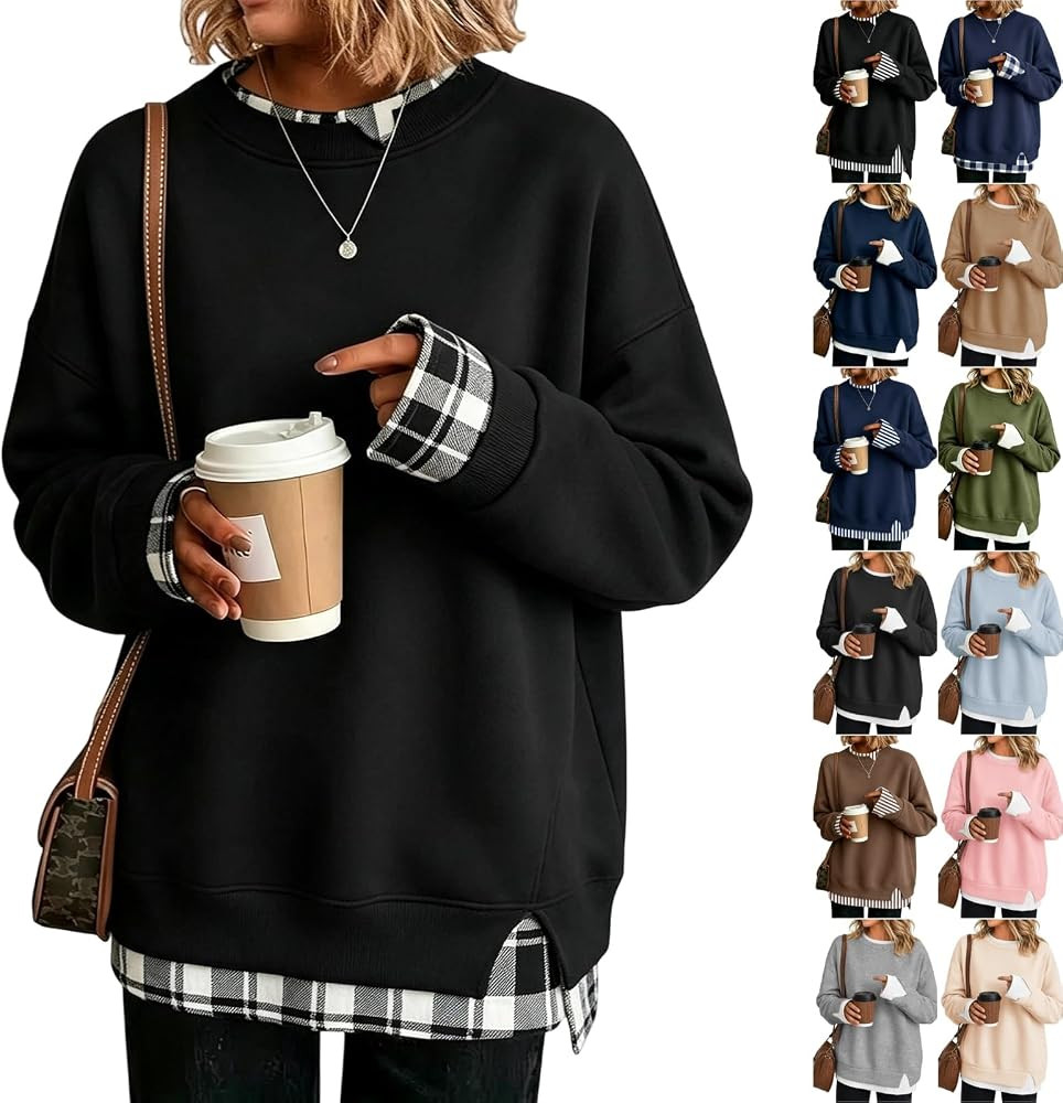 Crew Neck Sweatshirts Women Cute Long Sleeve Oversized Sweatshirt | Amazon (US)