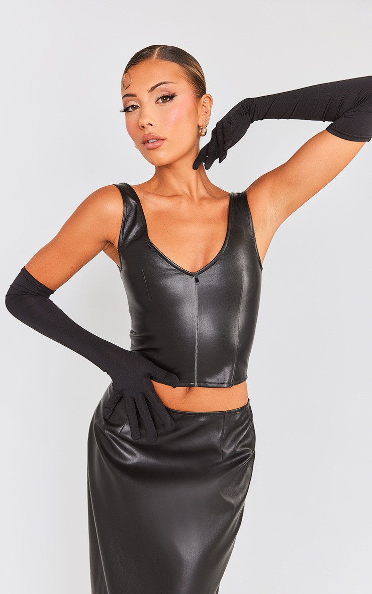 Black Faux Leather Zip Up Detail Corset | PrettyLittleThing UK