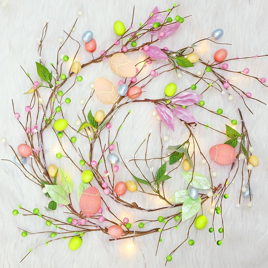 ATDAWN 6 FT Easter Egg Christmas Garland, Battery Operated Christmas Garland with Lights, Eggs Ch... | Amazon (US)