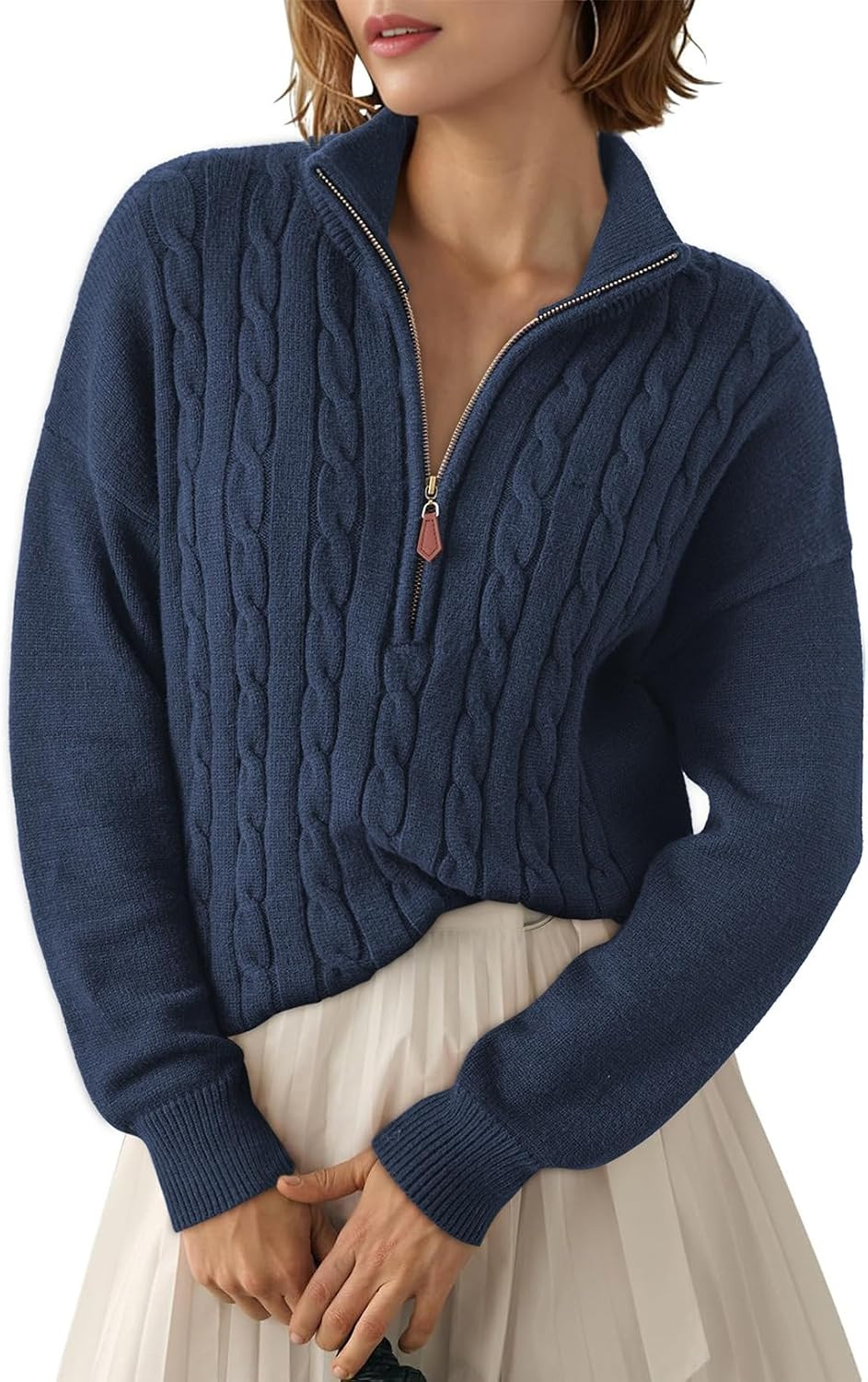 Dokotoo Women's Sweaters 2026 Fall Winter Quarter Zip Ribbed Cable Knit | Amazon (US)