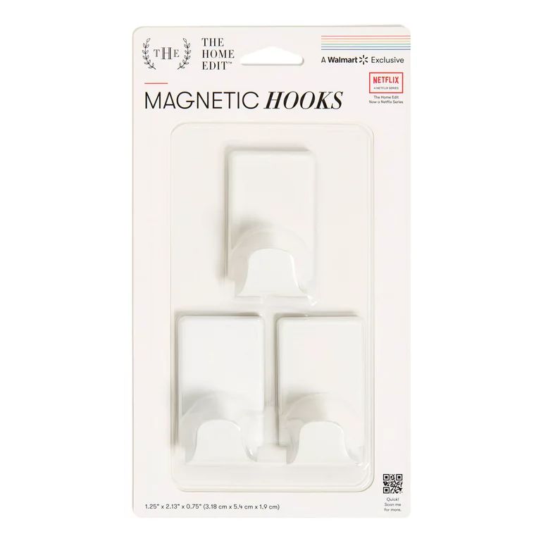 The Home Edit Magnetic Hooks, 3 Count, Metal, White Finish, 6354U | Walmart (US)