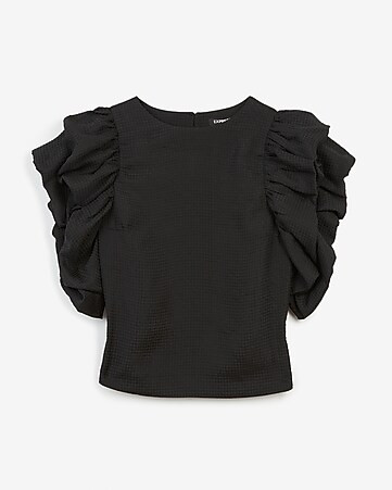 Textured Jacquard Ruffle Sleeve Top | Express