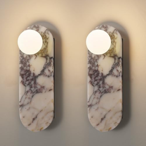 KOPCTOBL Natural Alabaster Wall Sconce Set of 2, 13.7" Marble Wall Light, Hardwired Wall Light Fixtures, Unique Patterned Marble Wall Lamp for Vanity Hallway Bedroom Living Room | Amazon (US)
