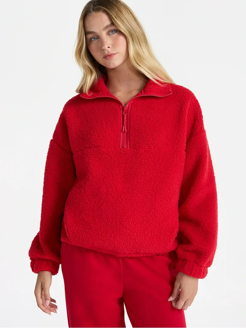 No Boundaries Plush Half-Zip Pullover, Women's and Plus | Walmart (US)