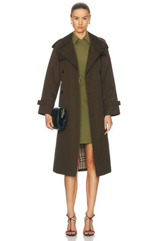Burberry Long Trench Coat in Juniper - Green. Size 4 (also in ). | FWRD 