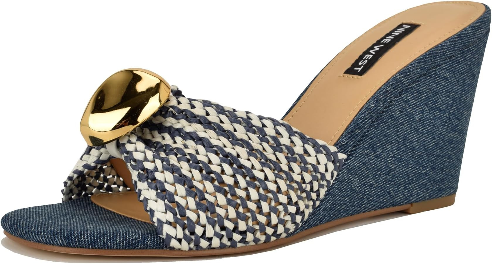 Amazon.com | Nine West Women's Nessla Wedge Sandal, Cream/Denim 420, 7 | Platforms & Wedges | Amazon (US)