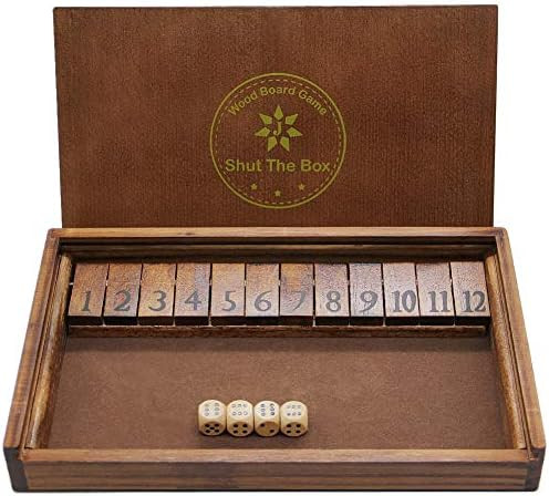 Juegoal Shut The Box Wooden Board Dice Game with 12 Numbers and Lid for Kids Adults Families, 2 P... | Amazon (US)