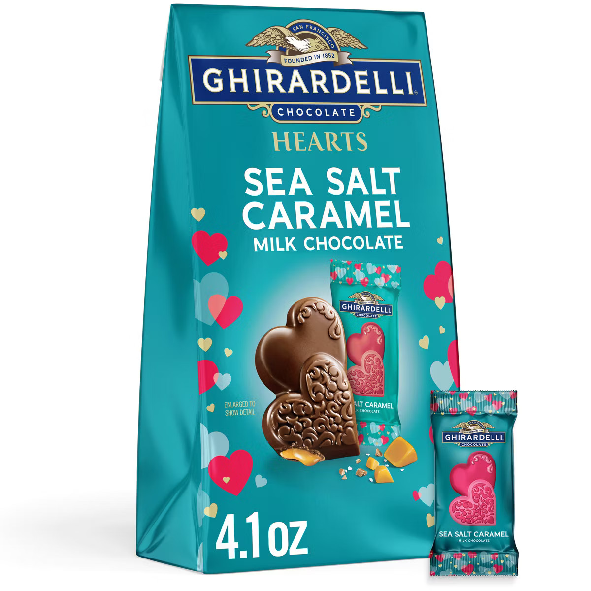 Ghirardelli Valentine's Sea Salt Caramel Milk Hearts Chocolate Candy Bag - 4.1oz | Target