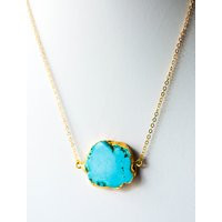Turquoise Necklace, Turquoise Howlite Jewelry, & Gold, Turquoise Slice Pendant Necklace, Boho | Etsy (US)