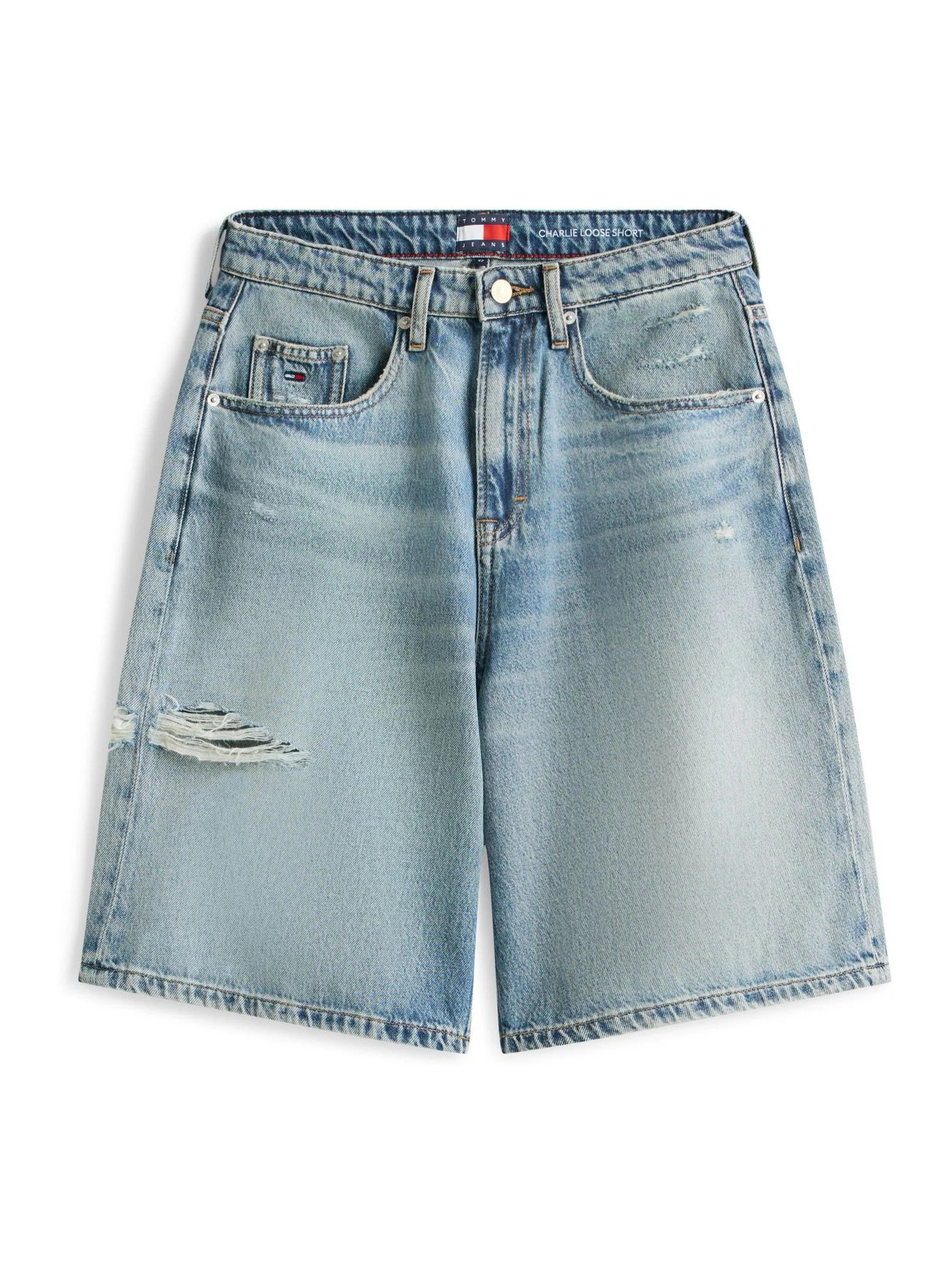 Tommy Jeans Tommy Jeans Blue Distressed Loose Denim Shorts | Next US