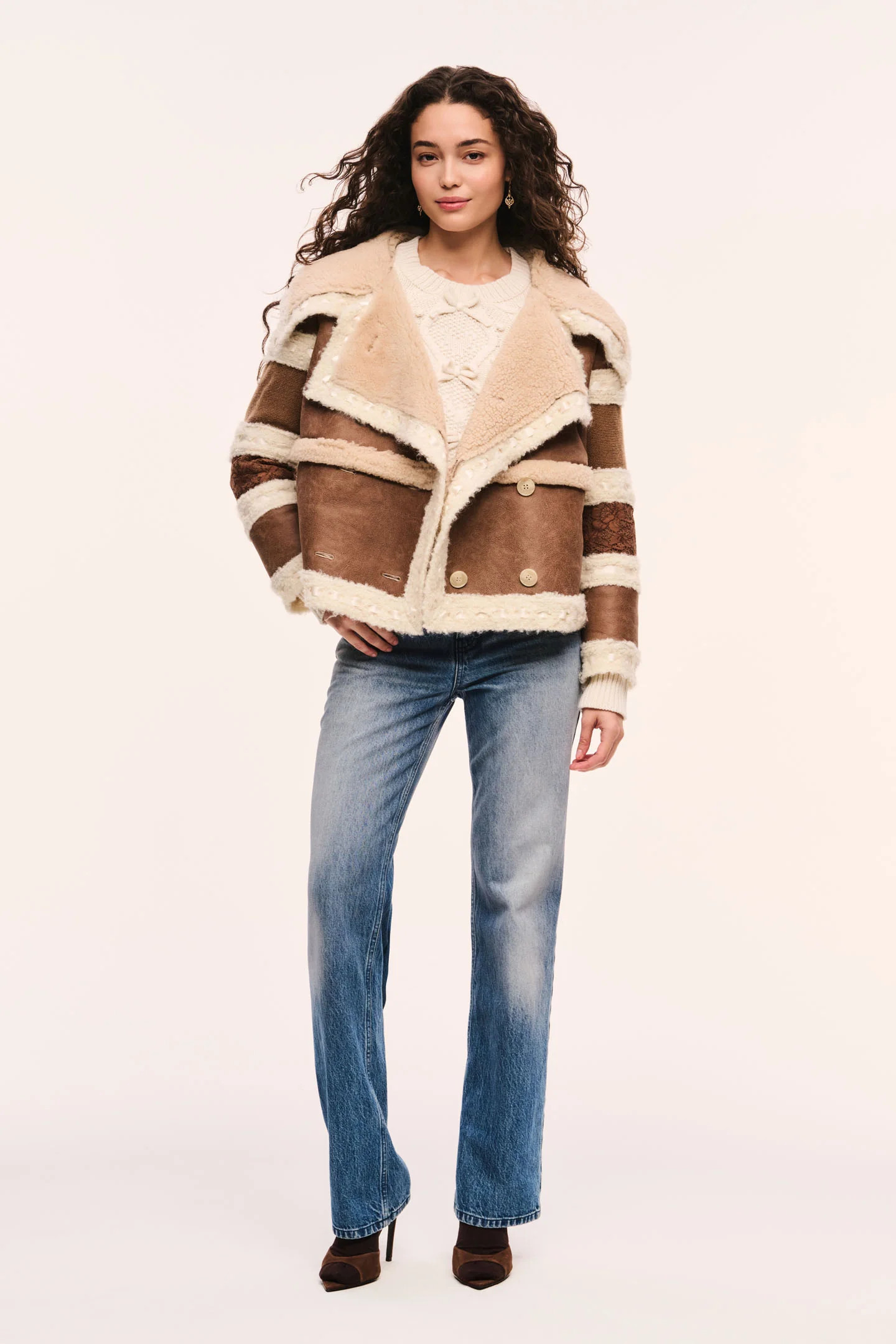 Lirielle Shearling Coat with Ribbon Accents ICED GINGERBREAD / S | LoveShackFancy