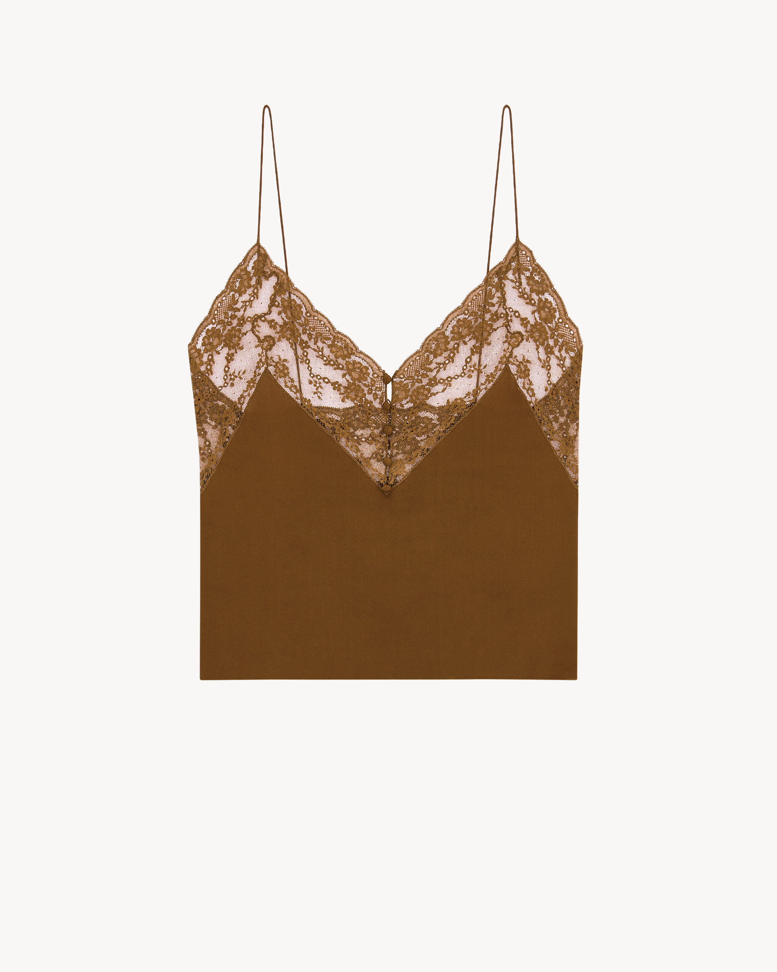 Saint Laurent Laced Camisole In Silk Crepe De Chine - Amber - Women - F40 | Saint Laurent Inc. (Global)