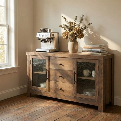 54.4" Modern Buffet Sideboard with 2 Glass Doors & 3 Drawers,Versatile Storage Cabinet, Coffee Bar, TV Stand for Living Room, Kitchen, Dining Room | Target