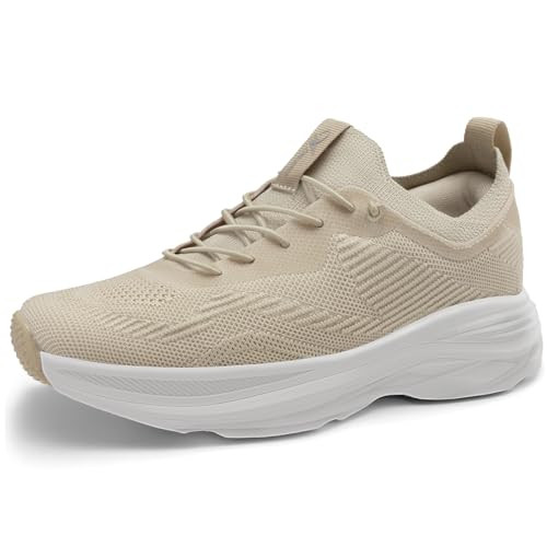 Athlefit Women's Slip On Walking Tennis Shoes Hands Free Non sllip Lightweight Breathable Gym Workout Athletic Sneakers, Khaki, Size 6, AD01954 | Amazon (US)