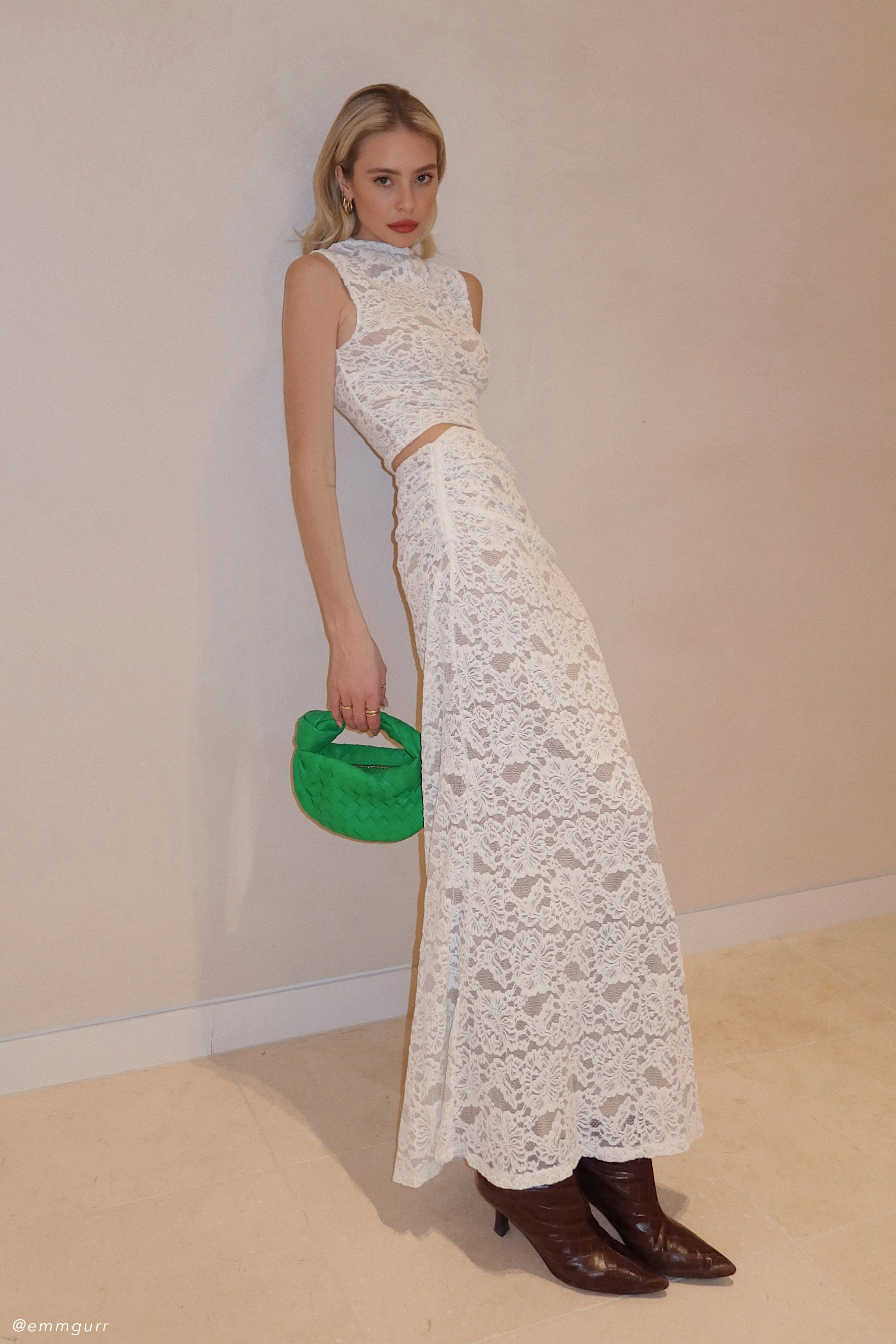 Daniela Lace Plisse Ruched Maxi Skirt - Ivory | MESHKI US
