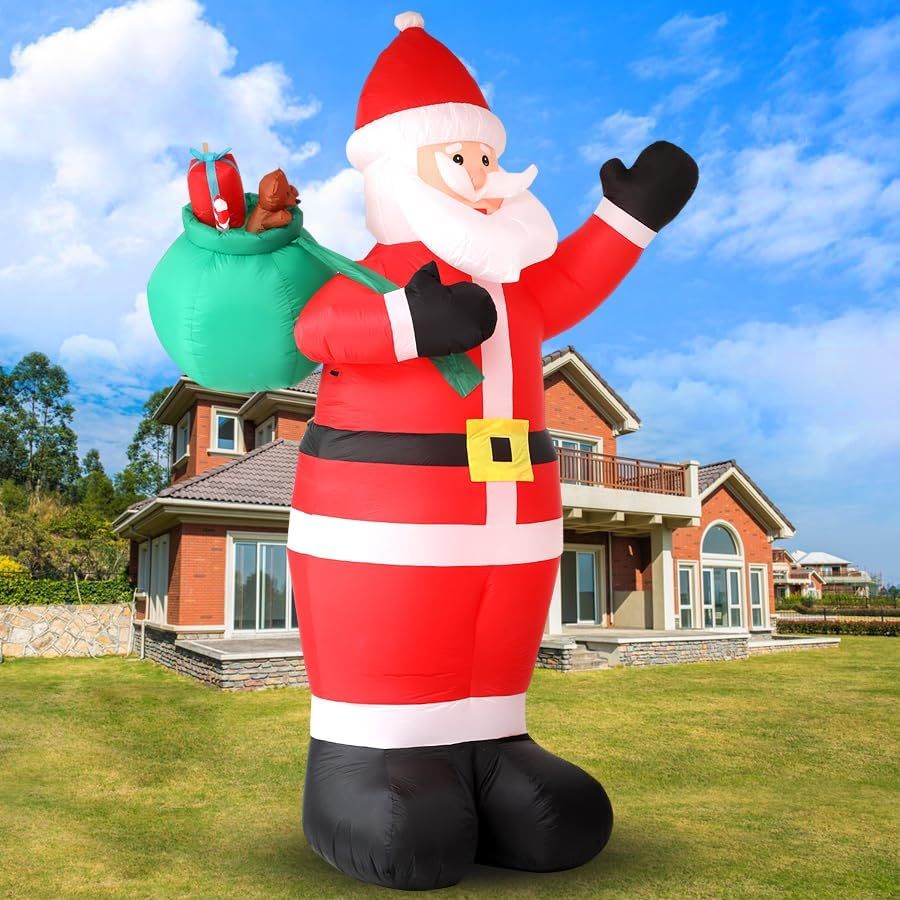 12FT Giant Christmas Inflatables Outdoor Decorations - LED Lighted Blow Up Santa Claus with Gift for | Amazon (US)