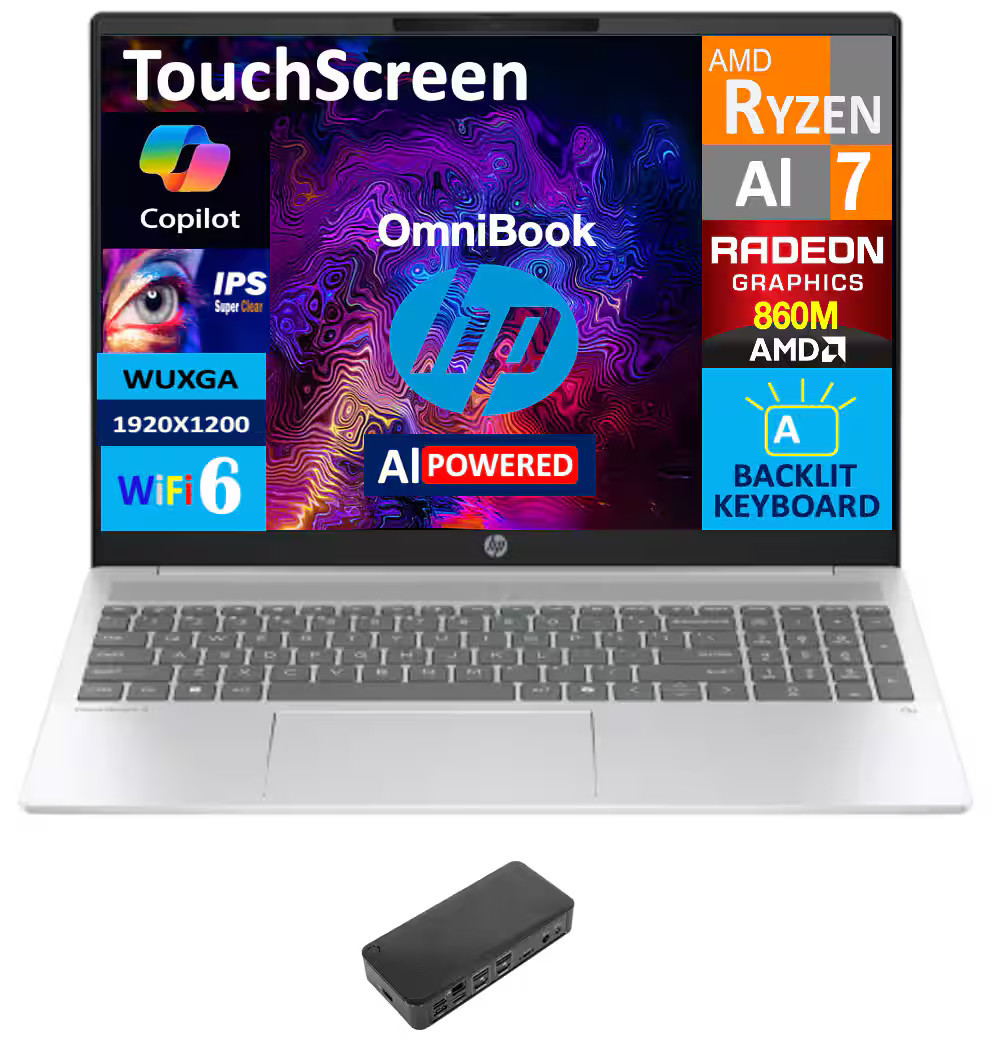 HP - Upgraded - OmniBook 5 Laptop 16.0 WUXGA (AMD Ryzen AI 7 350, 32GB LPDDR5X, 2TB PCIe SSD, Radeon 860M, Win 11 Pro) w/USB-C Hub - Glacier Silver | Best Buy U.S.
