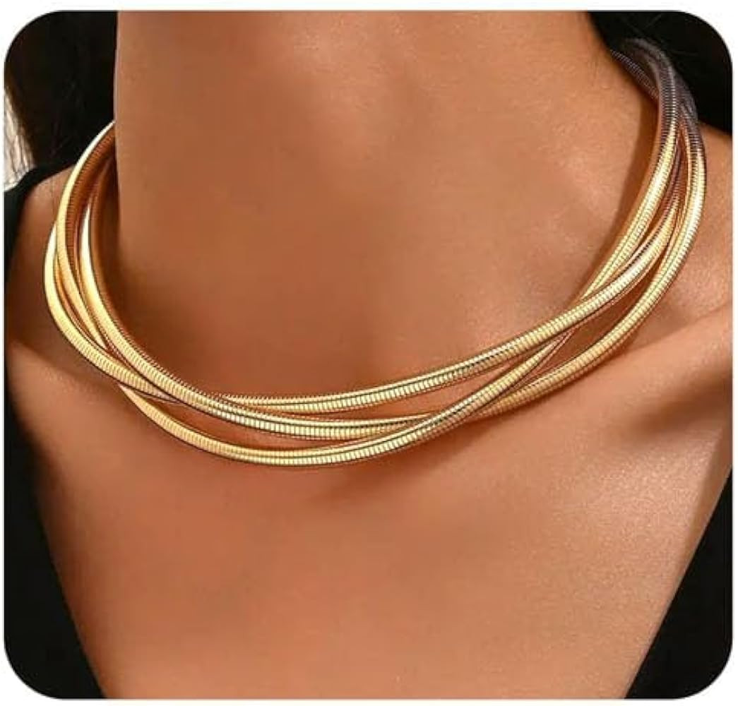 Chunky Gold Statement Choker Neckalce for Women Layered Snakebone Chain Collar Necklace Twist Wra... | Amazon (US)