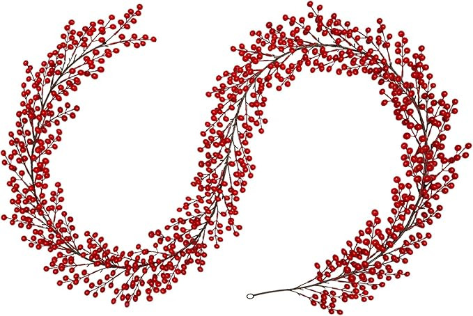 Breeze Touch 8.8FT Christmas Red Berry Garland, Artifial Burgundy Berry Garland for Christmas Tre... | Amazon (US)