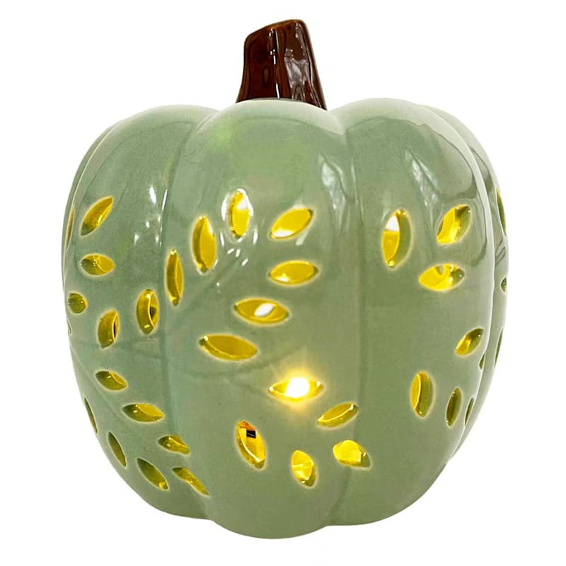 Green Ceramic Pumpkin Lantern, 4" | At Home
