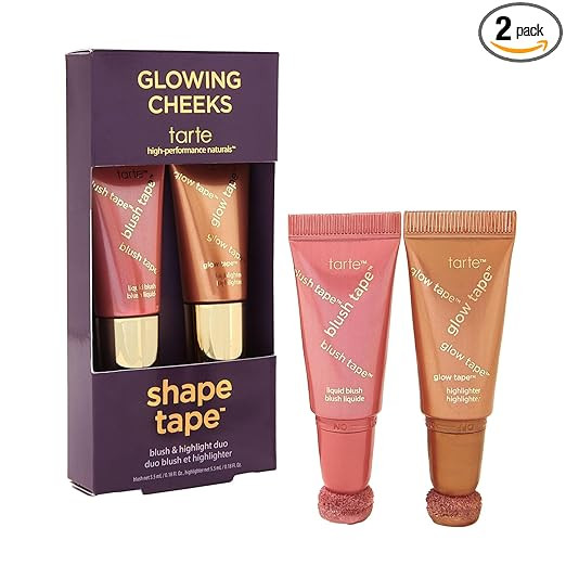 tarte glowing cheeks blush tape & glow tape duo – Buildable Cream Blush & Illuminating Highligh... | Amazon (US)