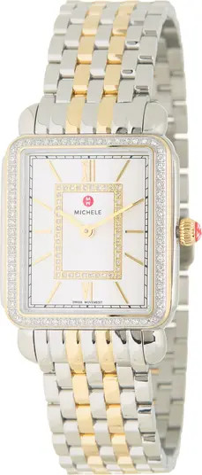 MICHELE Women's Deco II Mid Two-Tone 18K Gold Diamond Watch, 26mm - 0.45 ctw | Nordstromrack | Nordstrom Rack