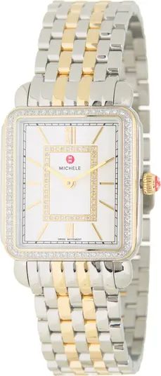 MICHELE Women's Deco II Mid Two-Tone 18K Gold Diamond Watch, 26mm - 0.45 ctw | Nordstromrack | Nordstrom Rack