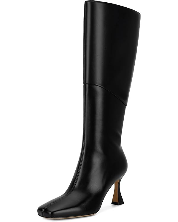 DOEYG Black Leather Knee High Boots for Women Kitten Heel Tall Boots Square Toe Stiletto Heels He... | Amazon (US)