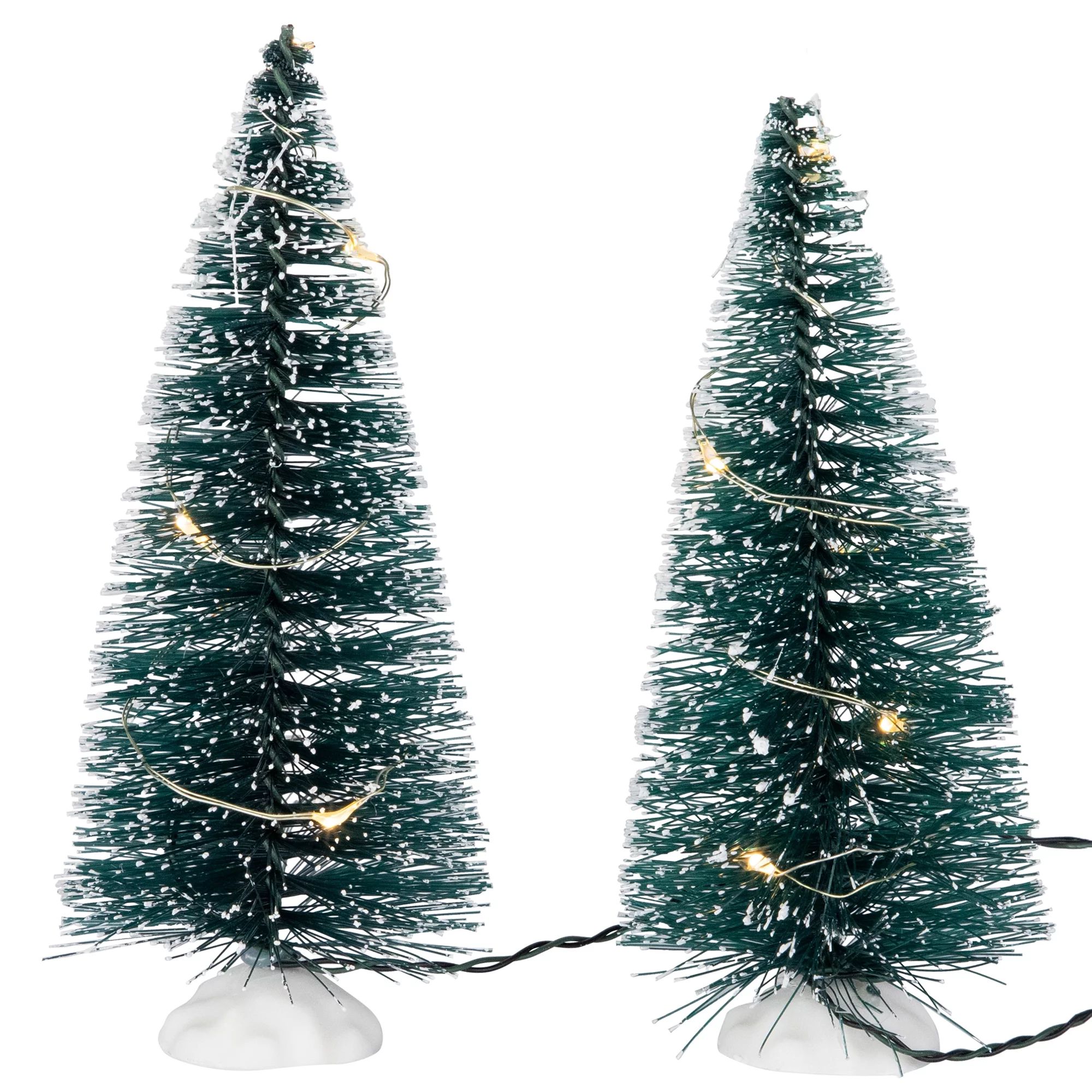 Northlight Set of 2 LED Lighted Frosted Mini Bottle Brush Pine Christmas Village Trees - 6" - Wal... | Walmart (US)