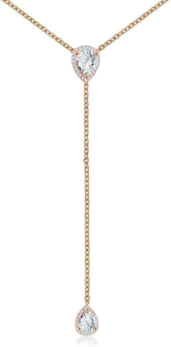 espere CZ Pear Drop Lariat Necklace 16" with 2.75" Y Drop Adjustable, 3 Colors Available | Amazon (US)