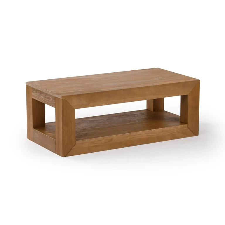 Plank+Beam 40" Modern Rectangular Coffee Table with Shelf, Solid Wood Table with Storage | Walmart (US)