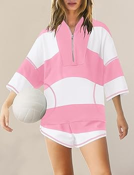 Panadila Women Striped Workout Set Two Piece Outfit Tracksuit Oversized Lounge Set Top and Shorts... | Amazon (US)