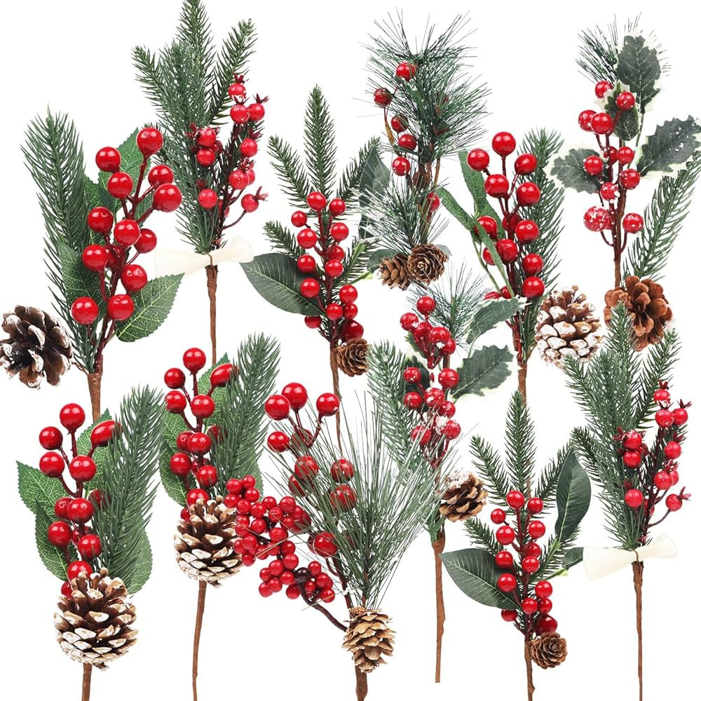 DR.DUDU 12 Pack Artificial Berry Twigs for Christmas Tree Decoration, DIY Christmas Red Berry Ste... | Amazon (US)