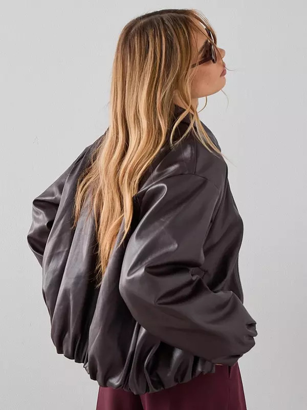 The Very Collection Faux Leather Balloon Hem Jacket - Dark Red | Very (UK)
