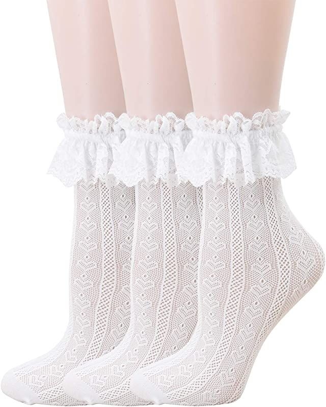 SRYL Women Ankle Socks,Women Lace Ruffle Frilly Ankle Socks Fashion Ladies Girl Princess Lace Soc... | Amazon (US)